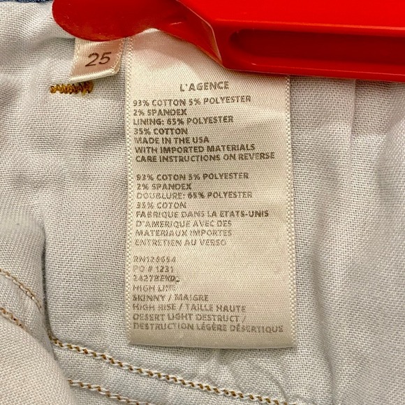 L'AGENCE Highline Highrise Desert Light Destruct Fray Hem Grunge Skinny Jeans 25 - Picture 5 of 9